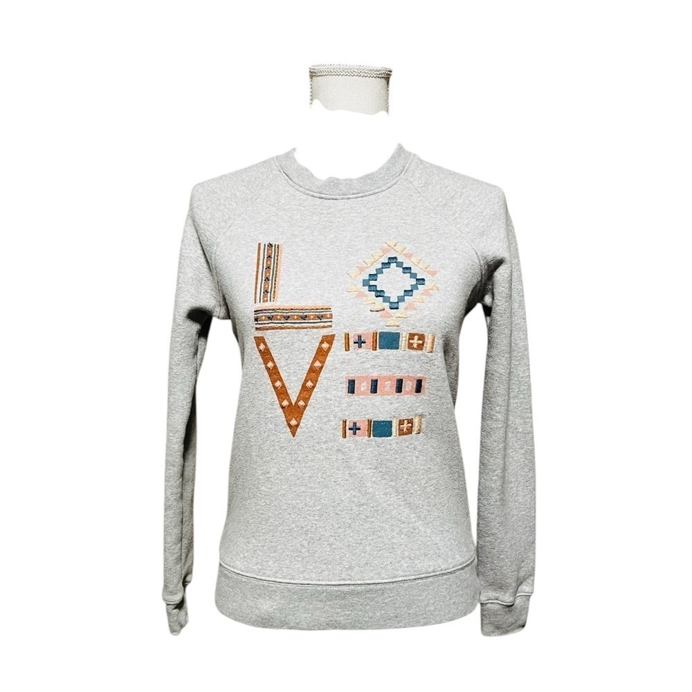 FAHERTY WOMEN’S GRAY LOVE SWEATSHIRT WITH EMBROIDERY SIZE XS